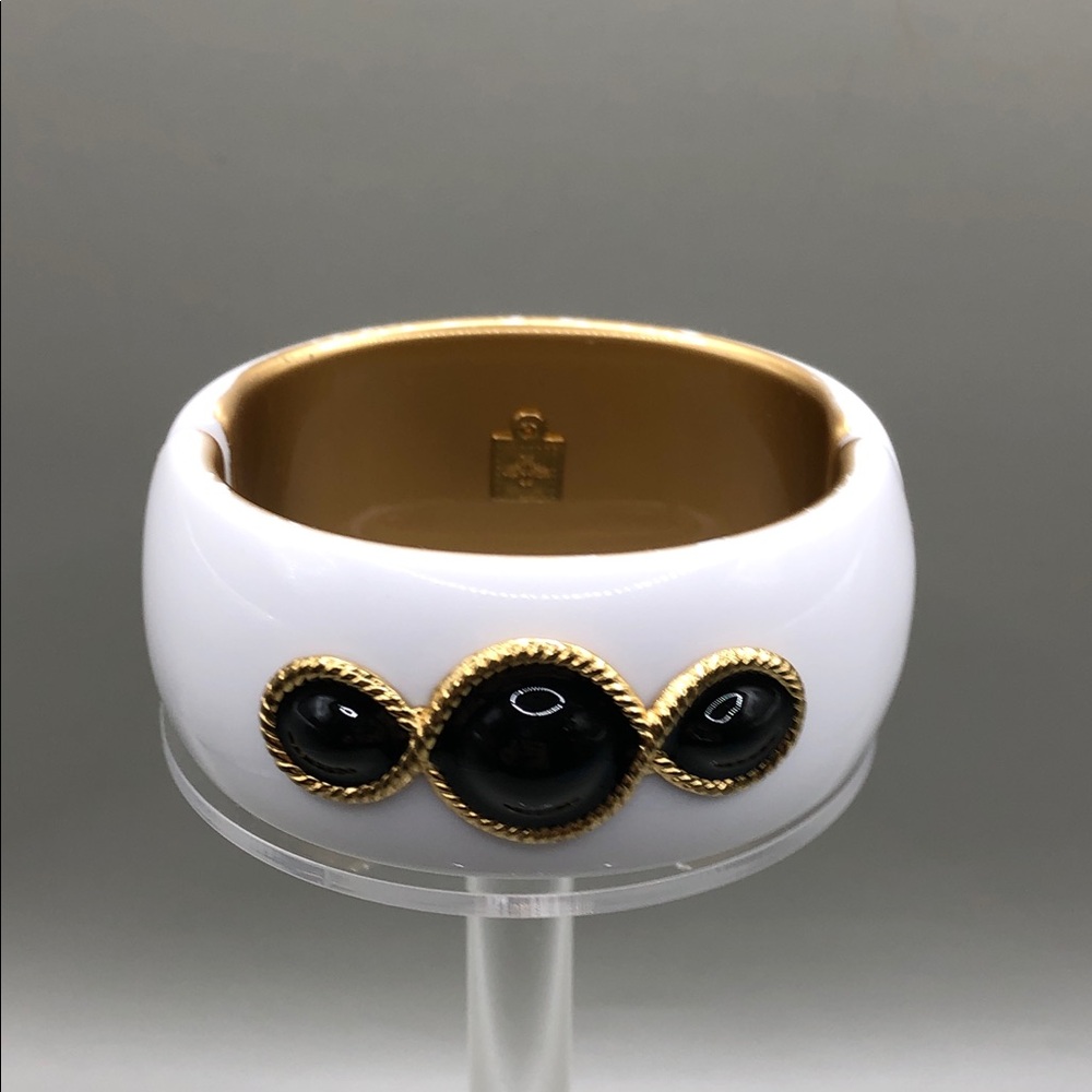 Lisi Lerch faux onyx white enamel clamper bracelet trendy statement stackable.